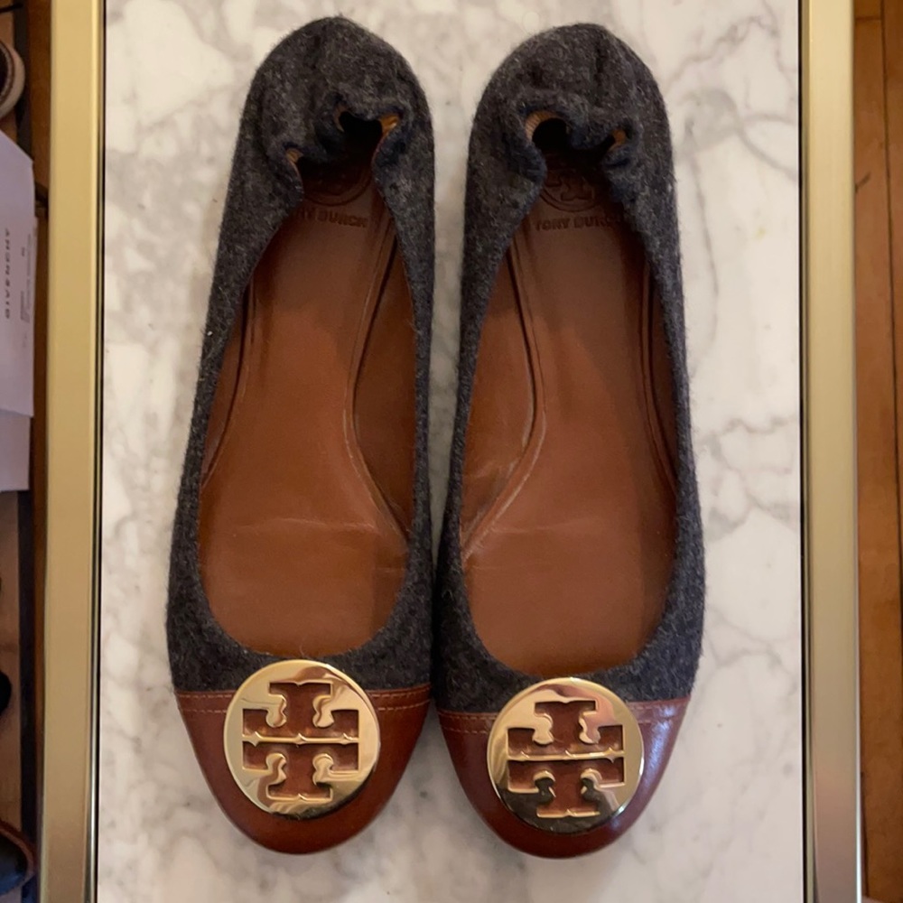 Sz 12 Tory Burch Serena Gray Flannel/Brown Leather